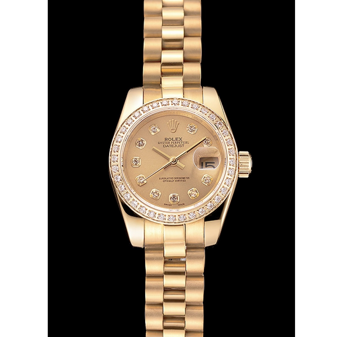 Aaa replica watch Dial Swiss Champagne Diamond 1454095 Rolex Bracelet Gold Lady-Datejust Bezel 0711